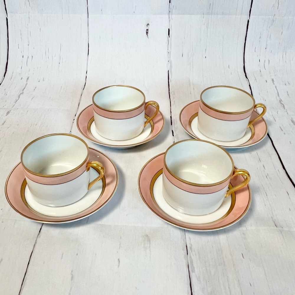 Fitz & Floyd Renaissance Peach & Gold Tea Cup & Saucer Set of 4, Vintage Japan